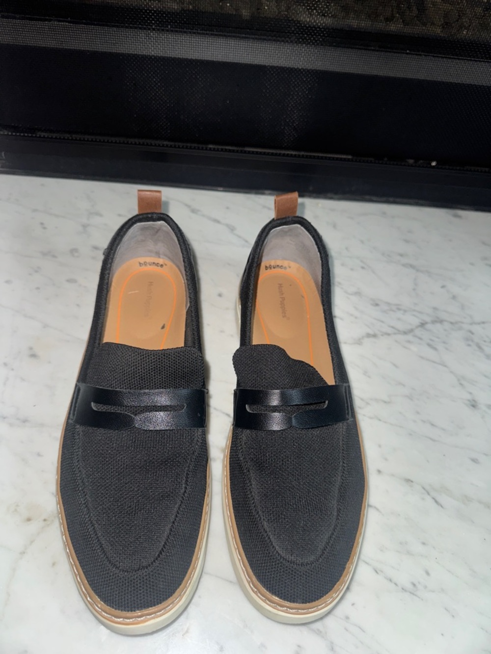 Hush Puppies Black Slip-On Loafers with Tan Trim